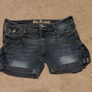 Wallflower Dark Blue Rolled Hem Denim Shorts